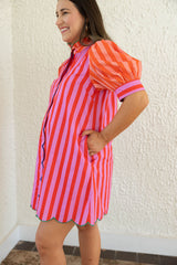 Karlie Stripe Color Block Ruffle Neck Dress