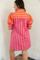 Karlie Stripe Color Block Ruffle Neck Dress