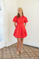 Aureum Bubble Hem Mini Dress in Poppy