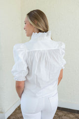 Karlie Solid Poplin Puff Sleeve Ruffle Top