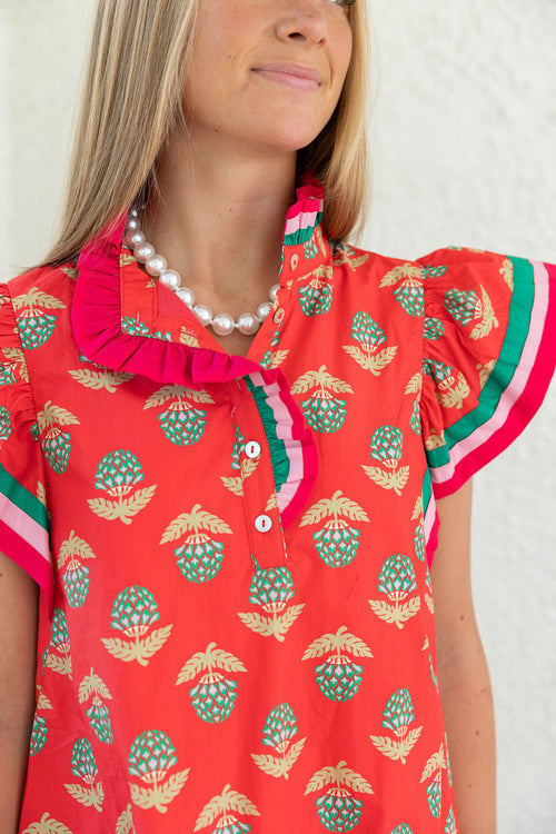 The Mia Red Block Print Mini Dress