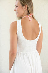Aureum White Smocked Top Scoop Back Midi Dress
