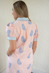 Entro Pink Midi Dress with Blue Floral Embroidery