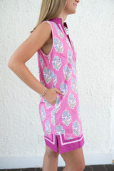 The Olivia Pink Block Print Mini Dress