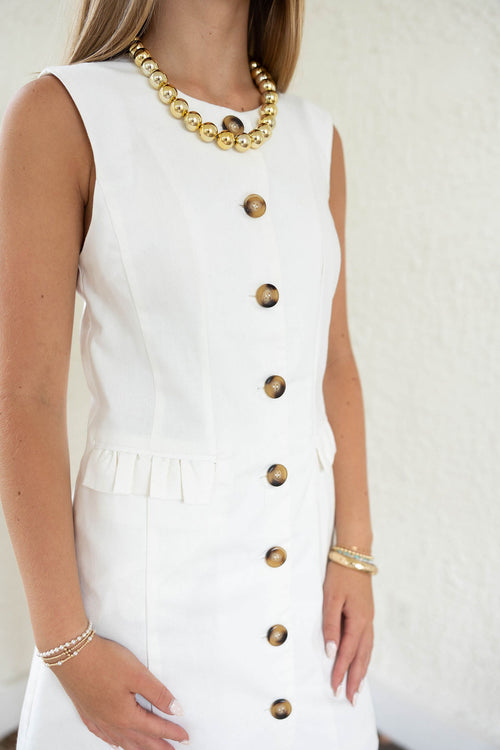 Aureum White Ruffle Pocket Button Down Dress