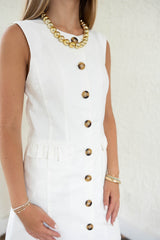 Aureum White Ruffle Pocket Button Down Dress