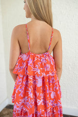 Entro Pink Floral Tiered Halter Midi Dress