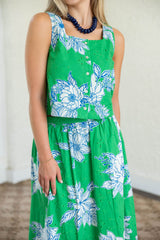 Entro Green and Blue Eyelet Floral Top