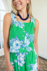Entro Green and Blue Eyelet Floral Top