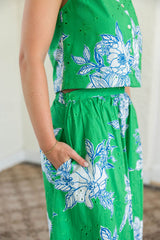 Entro Green and Blue Eyelet Floral Top