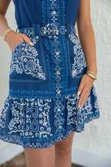 Ciebon Navy Paisley Sleeveless Mini Dress
