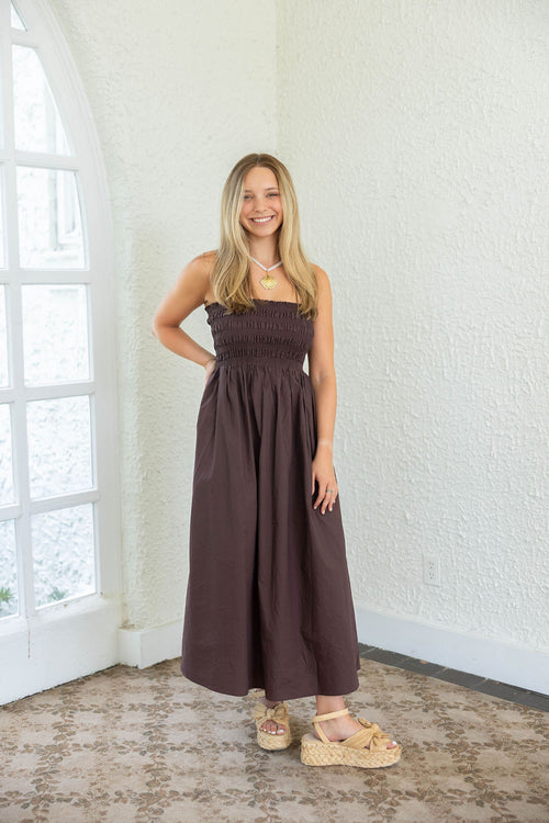 Z-Supply Cornelia Poplin Maxi Dress in Chocolate Cherry