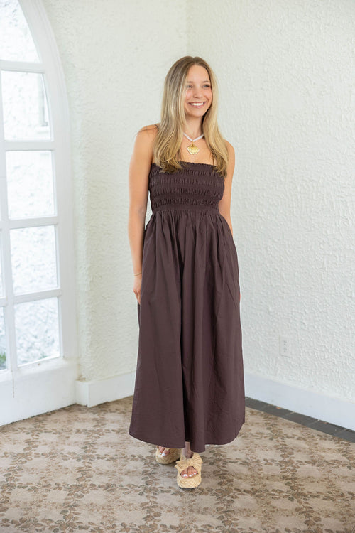 Z-Supply Cornelia Poplin Maxi Dress in Chocolate Cherry