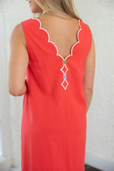 Karlie Red V-Neck Scallop Dress with Embroidery