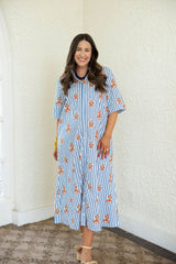 Karlie Stripe Floral Maxi Dress in Blue