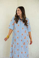 Karlie Stripe Floral Maxi Dress in Blue