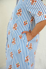 Karlie Stripe Floral Maxi Dress in Blue