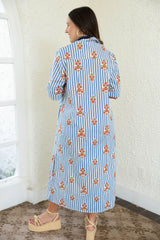 Karlie Stripe Floral Maxi Dress in Blue
