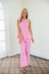 Entro Light Pink Gingham Peplum Top