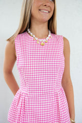 Entro Light Pink Gingham Peplum Top