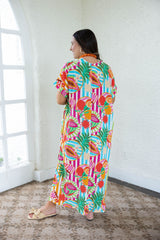 Karlie Island Fruit Gauze V-Neck Kaftan Maxi Dress