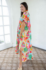 Karlie Island Fruit Gauze V-Neck Kaftan Maxi Dress
