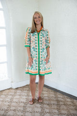 Jade Melody Tam Palm Fiesta Flutter Hem Button Dress