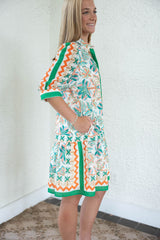 Jade Melody Tam Palm Fiesta Flutter Hem Button Dress