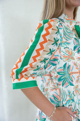 Jade Melody Tam Palm Fiesta Flutter Hem Button Dress