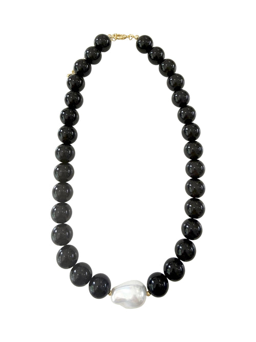 Kira Beaded Necklace with Pearl Accent - Black