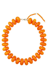 Orange beaded necklace on a white background