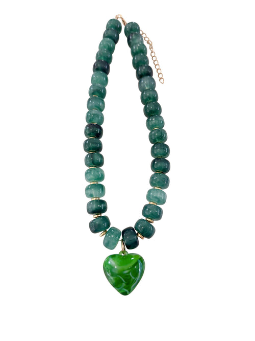 Ellison Chunky Beaded Heart Necklace - Emerald