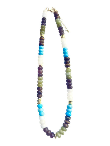 Stanley Chunky Beaded Necklace with Heart Charm - Dark Multi