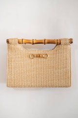 Mary Natural Straw Clutch - Bamboo Natural Handle - WS