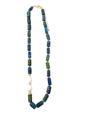 Cloud Beaded Necklace with Pearl Accents - Blue/Green Agate