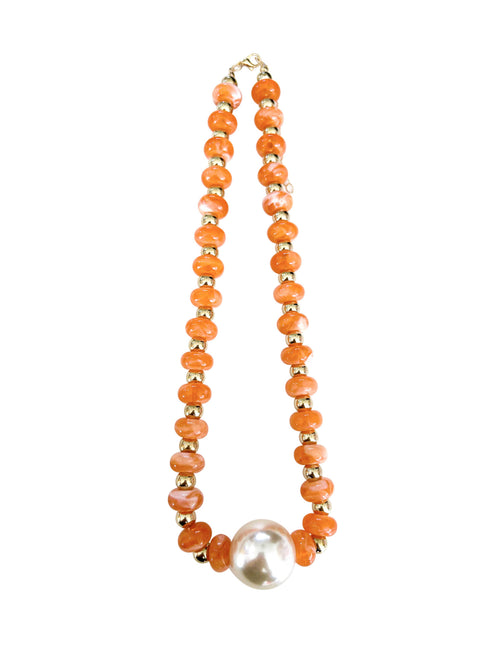 Aylani Orange Beaded Pearl Necklace