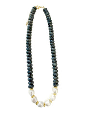 Brynlee Chunky Necklace with Pearl Accents - Black Agate