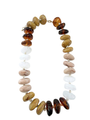 Stanley Chunky Beaded Necklace with Heart Charm - Dark Multi