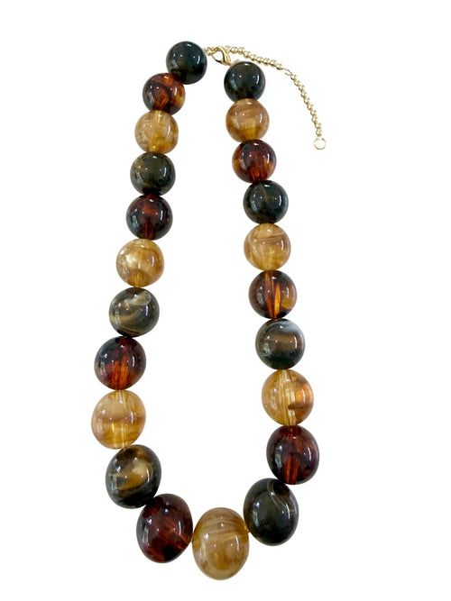 Ava Chunky Beaded Necklace - Brown Mix