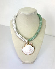 Coastal Shell Pendant Necklace with Mixed Beads