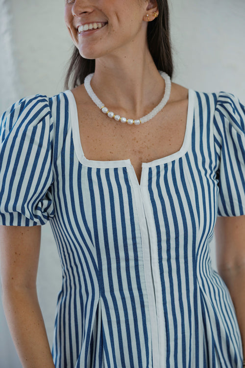 The Alison Blue and White Stripe Midi Dress