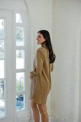Joy*Joy Placket Corduroy Collar Dress in Taupe