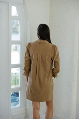 Joy*Joy Placket Corduroy Collar Dress in Taupe