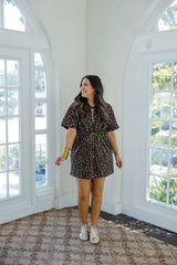 Entro Brown Cheetah Draw String Dress