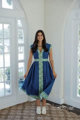 The Sarah Blue and Green Midi Zip Up Dress