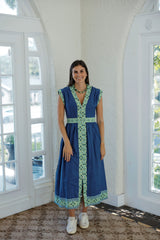 The Sarah Blue and Green Midi Zip Up Dress