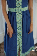 The Sarah Blue and Green Midi Zip Up Dress