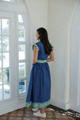 The Sarah Blue and Green Midi Zip Up Dress