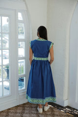 The Sarah Blue and Green Midi Zip Up Dress