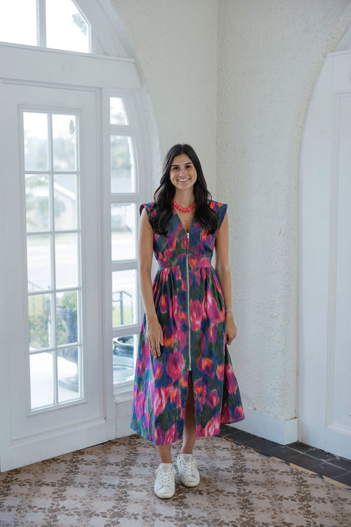 Entro Abstract Zip Up Midi Dress